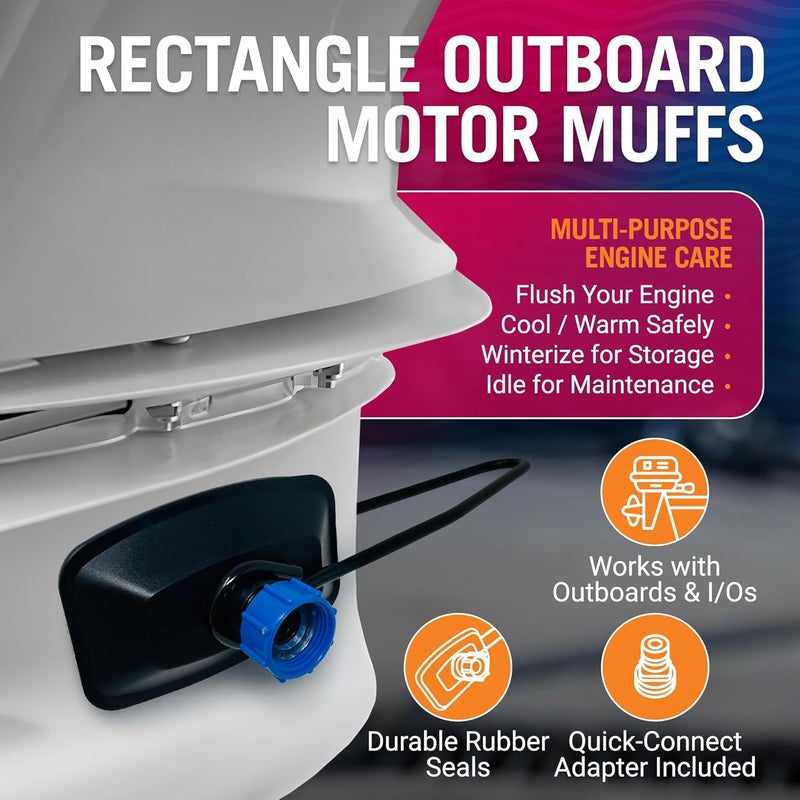 Better Boat Boat Motor Muffs, Outboard and Inboard I/O Engine Flush Kit, Rectangle Muffs, Hose Adapter, for Marine Use and Winterizing, Boat Accessories - Image 2